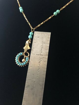 Vintage Persian Turquoise unusual Drop Necklace pure 18k Gold (750 stamp) Nouveau 5