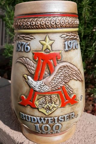 Vintage Budweiser Anheuser Busch 100 Year Anniversary Stein By Ceramarte,  See Pix