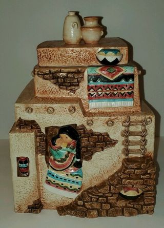 RARE VINTAGE ENESCO 1996 KAREN HAHN SOUTHWEST INDIAN ADOBE COOKIE JAR 2