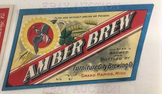 Very Rare Pre - Prohibition Beer Label Furniture City Brewing Co Grand Rapids Mich