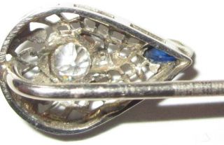 ANTIQUE ART DECO 18K WHITE GOLD 10pt Mine Cut DIAMOND Sapphire STICK PIN 2