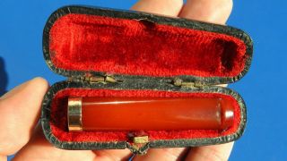 9ct Gold Antique Amber Cheroot Cigar Holder & Case