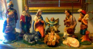 Magnificent Fontanini Like Vintage Paper Mache Nativity 12 In,  Japan