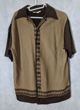 Vintage 60s Italian Knit Houndstooth Polo Shirt Size Medium Imperial Fabric