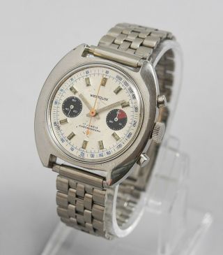 Vintage Westclox Valjoux 7733 Panda Dial Chronograph Stainless Watch