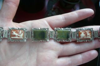 Vintage Shell Cameo,  Irish Connemara Marble And Silver Bracelet