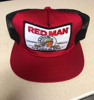 Red Man Chewing Tobacco Snapback Trucker Hat,  Vintage Golden Blend