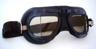 Vintage Halcyon Goggles Leather With Gray Tint Lenses Wwii Aviation Raf