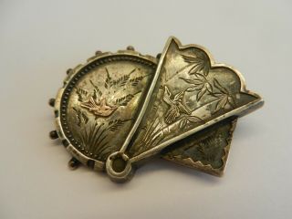 Antique 19th C Japanese Mixed Metal Brooch Pin,  Silver,  Gold Copper.  Shakudo. 2