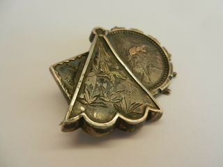 Antique 19th C Japanese Mixed Metal Brooch Pin,  Silver,  Gold Copper.  Shakudo. 3