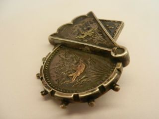 Antique 19th C Japanese Mixed Metal Brooch Pin,  Silver,  Gold Copper.  Shakudo. 5