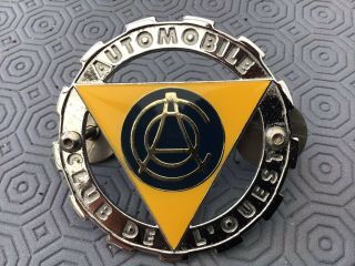 OLD VINTAGE AUTOMOBILE CLUB DE L ' OUEST Car Grill Badge,  Looks Like AA Badge. 7