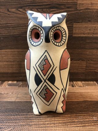 5.  75” Tall Vintage Hand Coiled Jemez Pottery Owl Signed Persingula M.  Gachupin