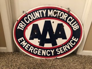 Rare Tri County Aaa Auto Club Service Porcelain Gas Oil Dsp Advertising Sign