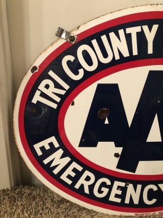 RARE Tri County AAA AUTO CLUB Service Porcelain Gas Oil DSP ADVERTISING SIGN 2