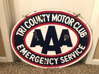 RARE Tri County AAA AUTO CLUB Service Porcelain Gas Oil DSP ADVERTISING SIGN 5