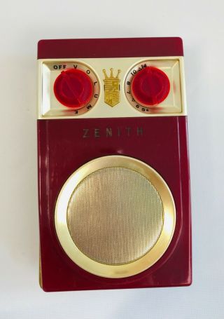 Vintage Zenith Royal 500 Burgundy Owl Eyes Tubeless All Transistor Radio “nice ”