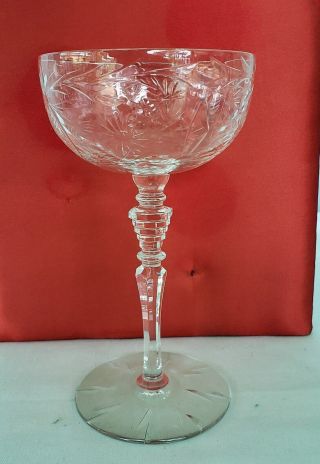 7 Vintage Crystal Champagne Coupes With Cut Glass Pineapple Design