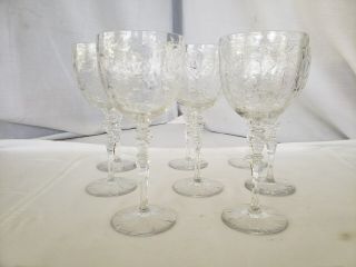 8 Vintage Crystal Water Goblet Glasses With Cut Glass Pineapple Design