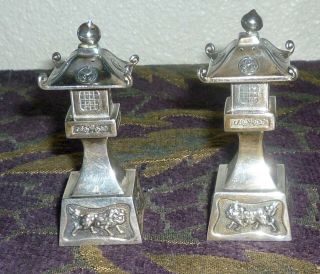 Vintage Japanese 950 Sterling Silver Pagoda Temple Salt & Pepper Shakers