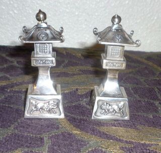 Vintage Japanese 950 Sterling Silver Pagoda Temple Salt & Pepper Shakers 3