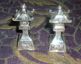 Vintage Japanese 950 Sterling Silver Pagoda Temple Salt & Pepper Shakers 4