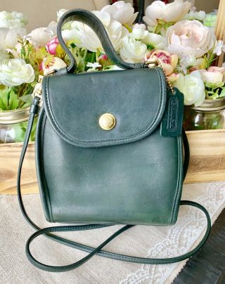 Vintage Coach Derby Leather Crossbody Bag Handbag Purse Forest Green