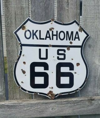 Us 66 Oklahoma Porcelain Highway Sign Route 66 Gas Oil Hwy Road Street Vintage
