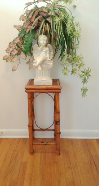 Vintage Rattan Plant Stand/side Table/rattan/bamboo/inside/porch