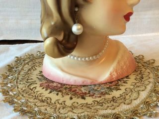 Stunning & Rare Young Lady 7 1/2 in Head Vase with Earnings,  Necklace,  Huge Bow 11