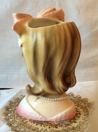 Stunning & Rare Young Lady 7 1/2 in Head Vase with Earnings,  Necklace,  Huge Bow 5