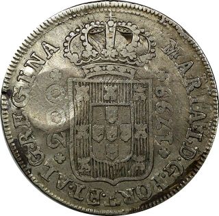 AZORES Silver ND (1887) 300 REIS C/M 1799 G.  P.  Portugal 200 Reis RARE KM - 25.  2 3