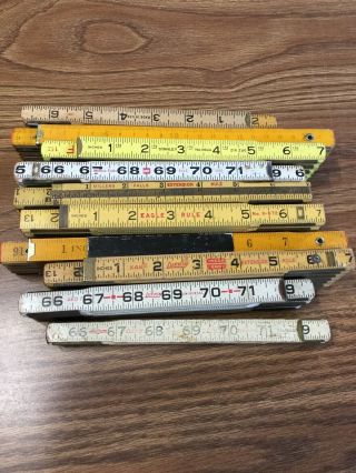 10 Vintage Wood Folding Extension Rulers - Lufkin,  Stanley,  Millers Falls,  Eagle,