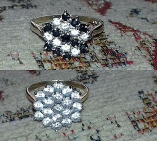 9ct Gold,  2 X Hallmarked,  Gemstone Cluster Rings,  Size P,  1/2.  Pre Owned Rings.