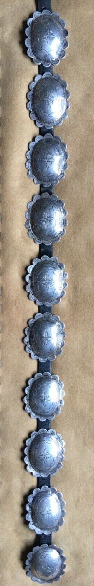 Vintage Native American Old Pawn Sterling Silver 10 Concho Belt 3