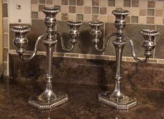 Sheffield Silver Plate Italy Candelabra 3 Candle Stick Holder Pair.