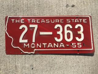 1955 Montana License Plate 27 - 363 Vintage Prison Made Treasure State