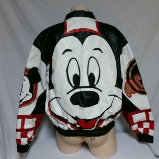 Vtg Walt Disney Mickey Mouse Leather Jacket Big Face Coat 90s Cartoon Ski Large