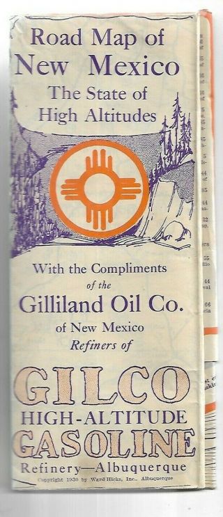 7a - Vintage 1930 Gilco Gas Station Gilliland Oil Co Road Map Of Mexico Nm