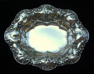 Antique Sterling Silver Candy/nut Dish/bowl - Hibiscus Pattern C.  1900 - 3.  7 Toz