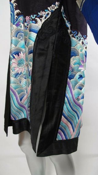 20 ' s VINTAGE 100 Auth Blue Multi Color Embroidered Floral Chinese Kimono Jacket 6