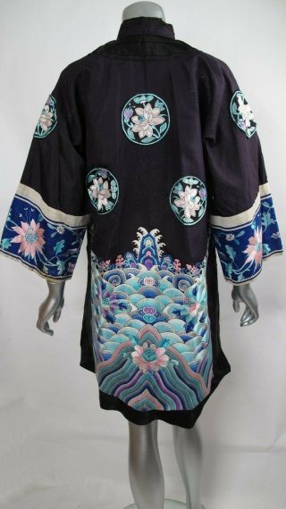 20 ' s VINTAGE 100 Auth Blue Multi Color Embroidered Floral Chinese Kimono Jacket 7