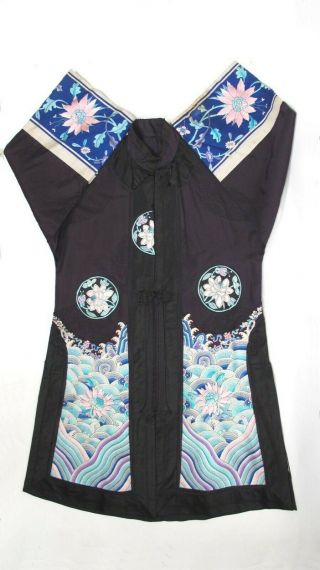 20 ' s VINTAGE 100 Auth Blue Multi Color Embroidered Floral Chinese Kimono Jacket 9