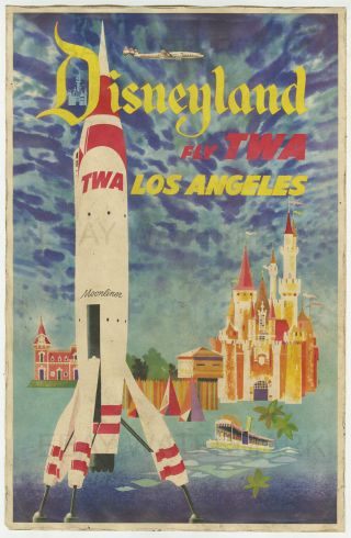 1955 Twa Disney Land Travel Poster 11 X 17 David Klein Moonliner,  Castle