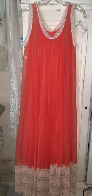 Vtg Miss Elaine Large Silky Nylon Peignoir Nightgown Gown Full Sweep Negligee