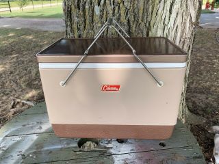 Rare Coleman Brown Tan Vintage Cooler Ice Chest 1960’s Small Metal Cooler