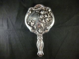 Unger Bros? Sterling Silver Vanity Hand Mirror Victorian Nouveau Antique