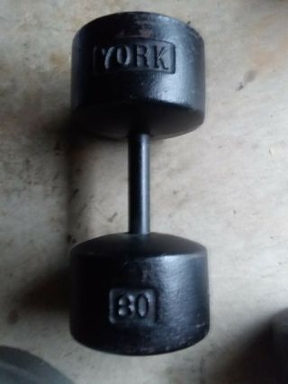 1 Vintage Rare Antique 80 Lb Pound York Barbell Roundhead Dumbell Round Head Htf