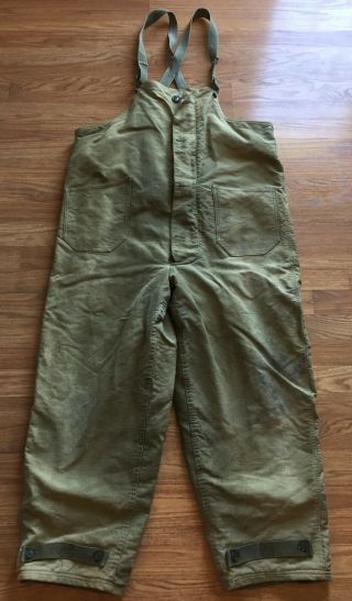 Authentic Vintage Wwii Usn Deck Pants Bibs Overalls Wool Lined Sz Xl