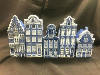 Vintage Delft Blauw Canal House Set Of 5 Hand Painted Made In Holland